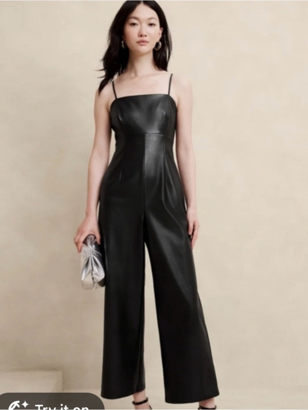 Banana Republic Black Faux-Leather Wide-Leg Jumpsuit